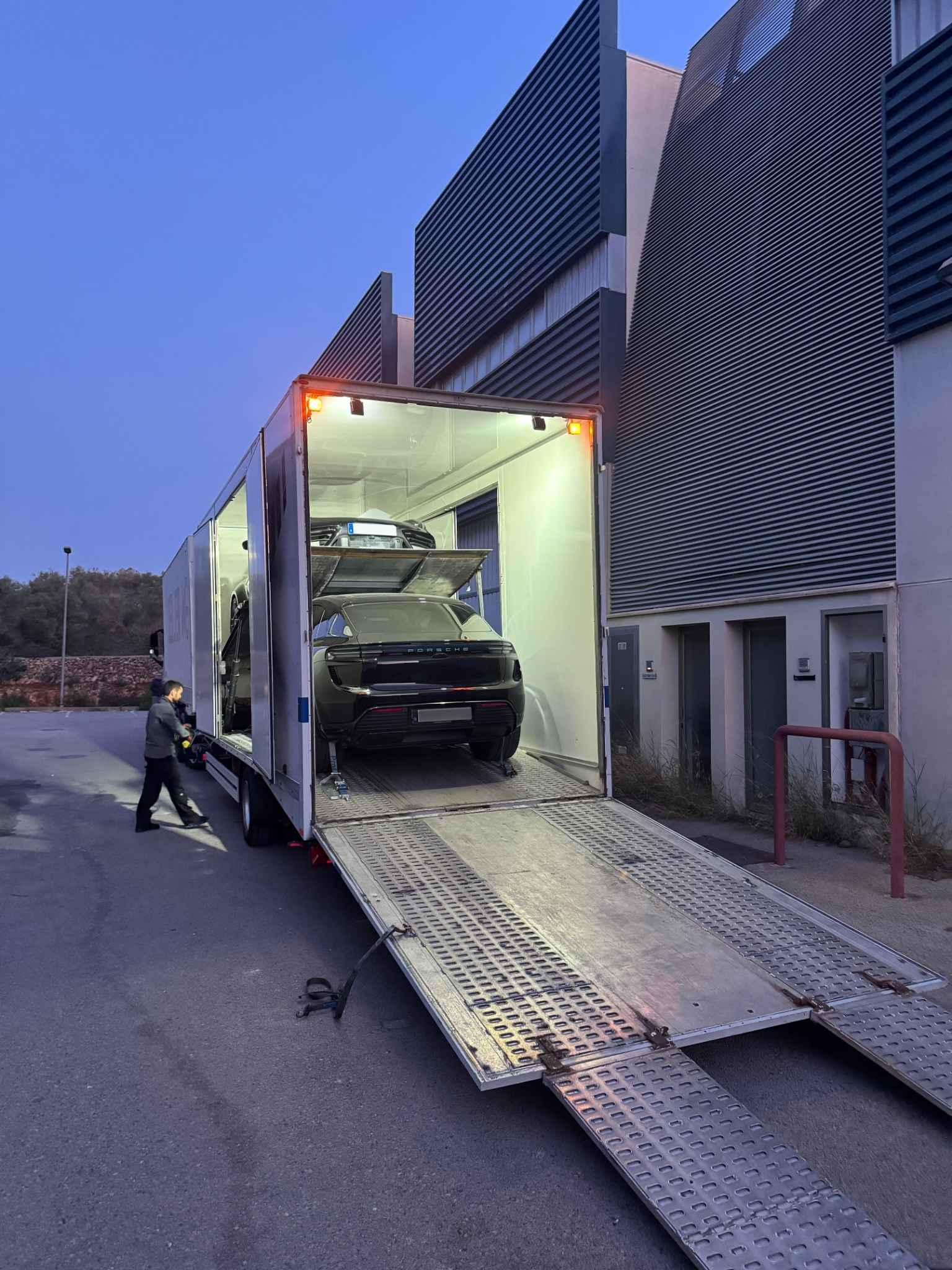 Professional car transport in action